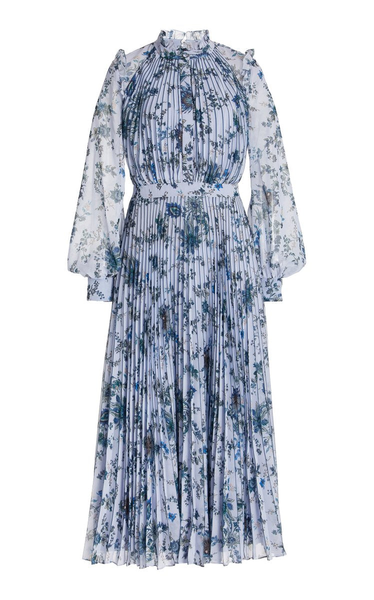Narella Floral Plissé Georgette Midi Dress