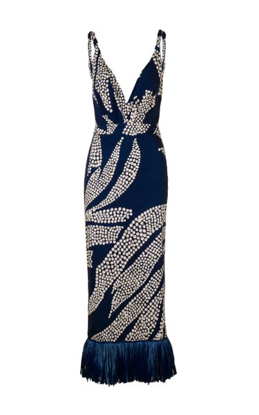 Midnight Rituals Fringed Cotton-Blend Midi Dress