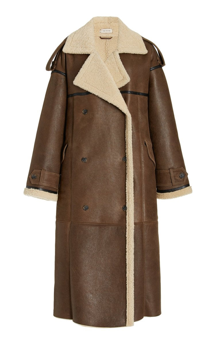 Long Shearling Double-Breasted Coat