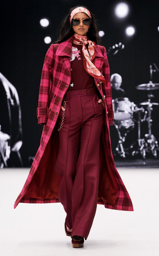 Concert Twill Check Long Line Coat