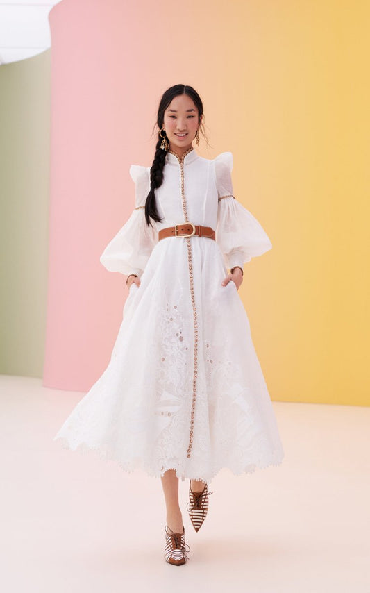 Postcard Crochet-Trimmed Broderie Anglaise Linen-Silk Midi Dress