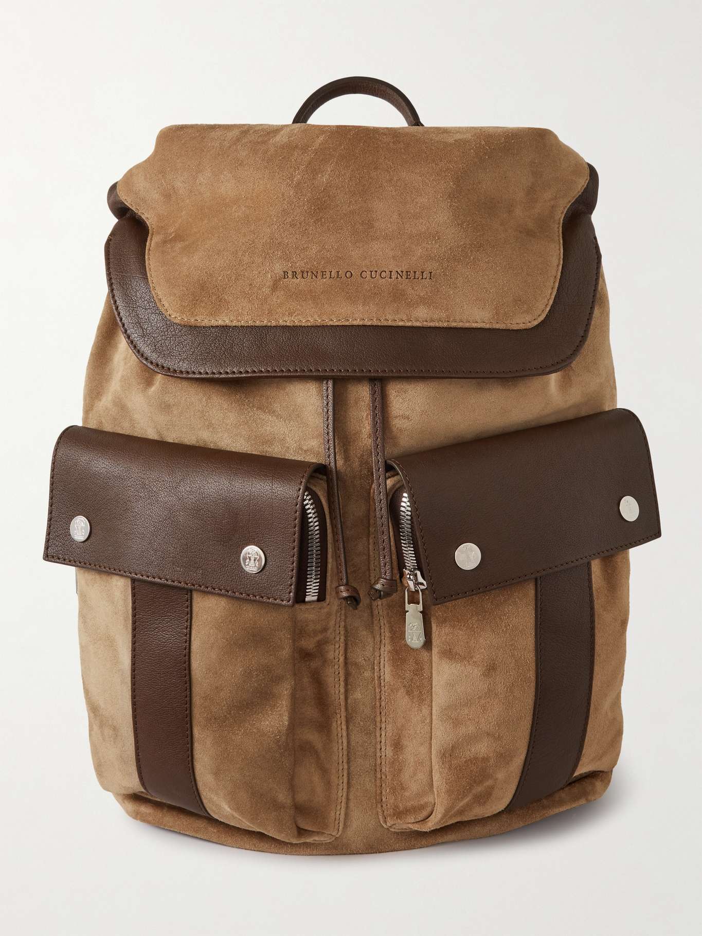 Leather-Trimmed Suede Backpack