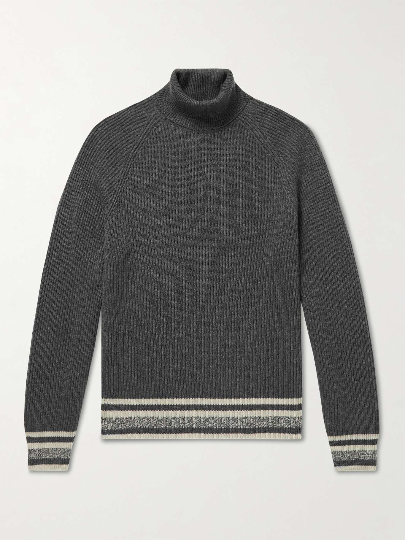Ribbed Striped Cashmere Rollneck Sweater