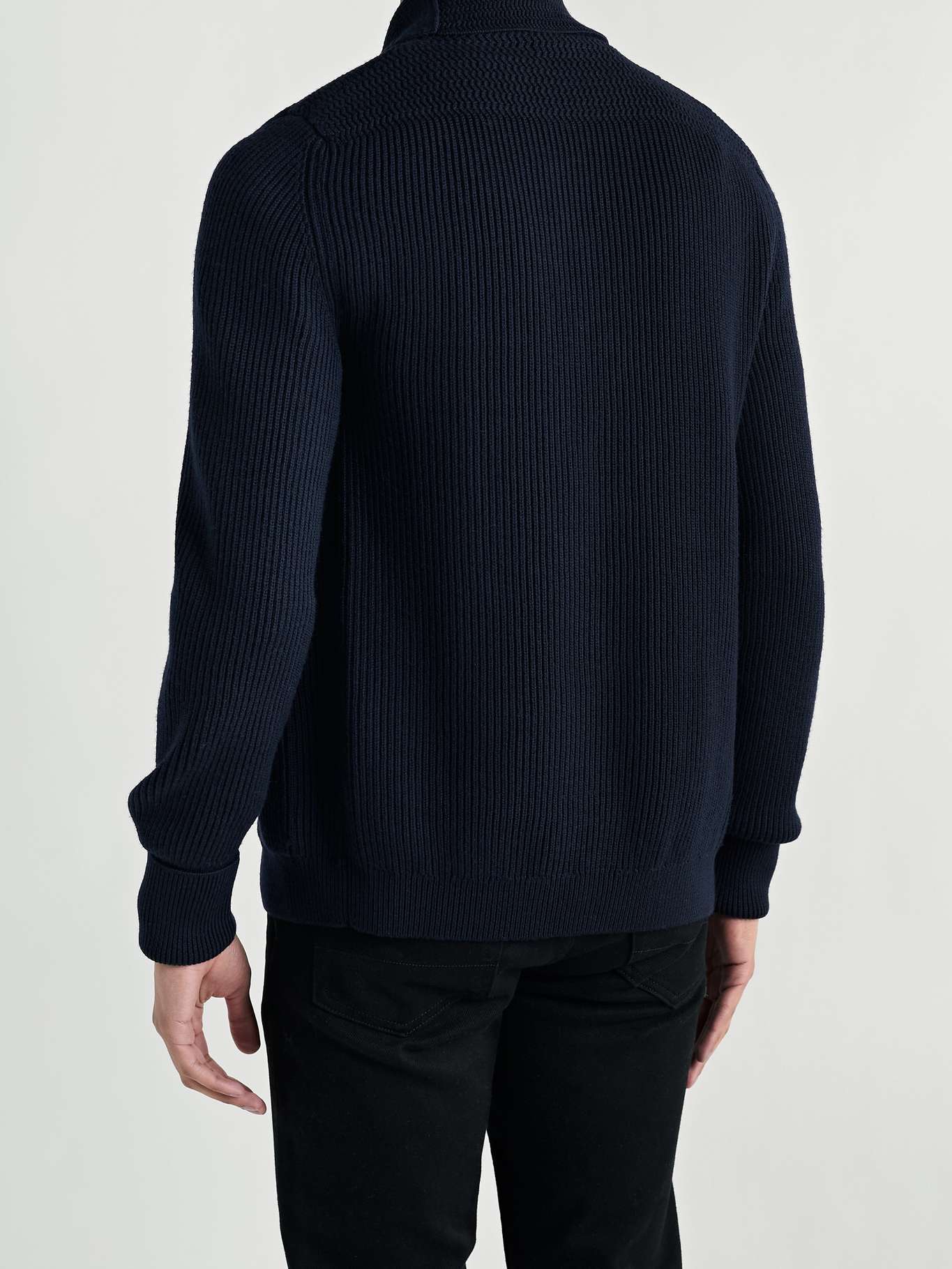 Shawl-Collar Ribbed Wool Cardigan