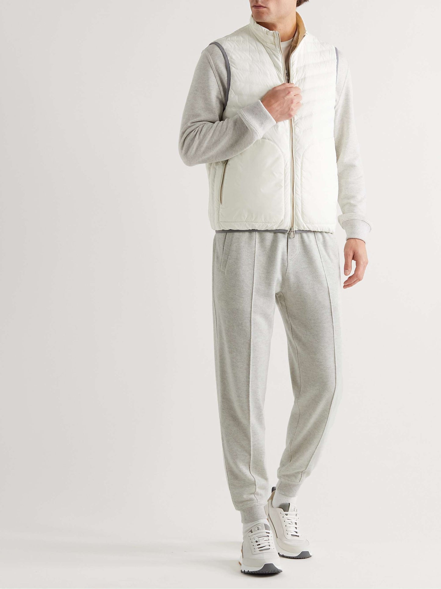 Tapered Pintucked Cashmere-Jersey Sweatpants