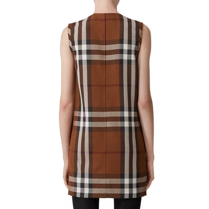 Sleeveless Check Wool Cotton Jacquard Dress
