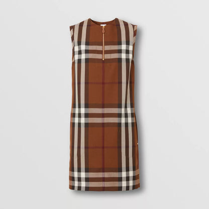 Sleeveless Check Wool Cotton Jacquard Dress