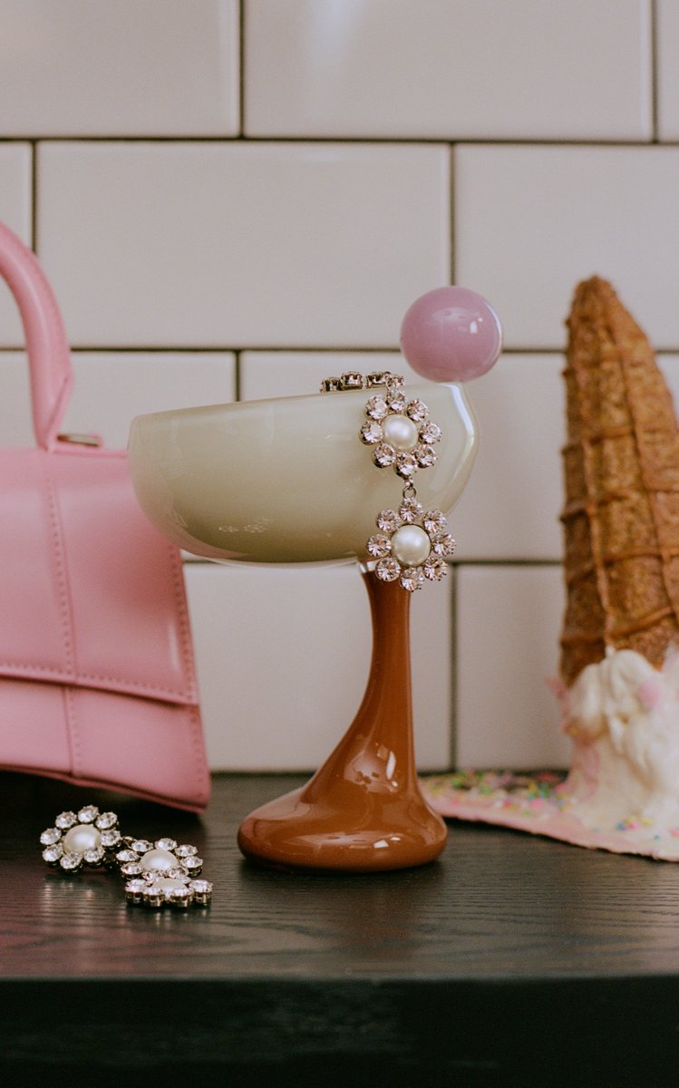 Long Daisy Crystal and Pearl-Embellished Silver-Tone Earrings