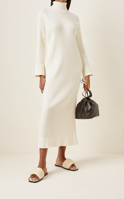 Rosaline Ribbed Cotton Midi Sweater Dress