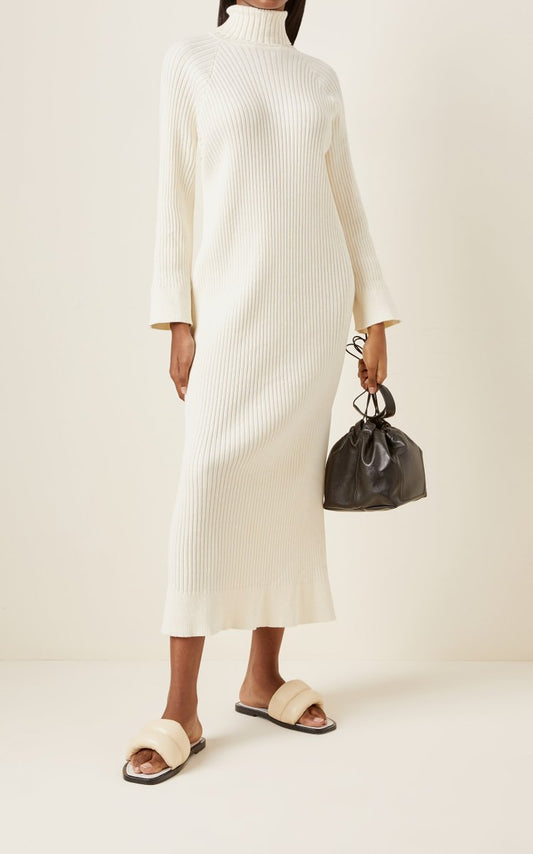 Rosaline Ribbed Cotton Midi Sweater Dress