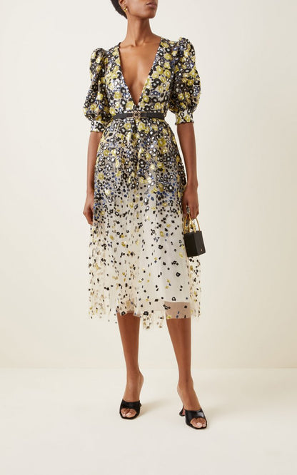 Sequined Tulle Midi Dress