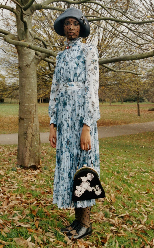 Narella Floral Plissé Georgette Midi Dress