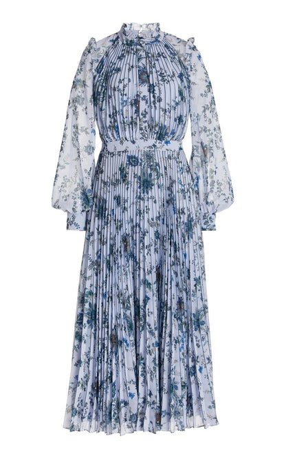 Narella Floral Plissé Georgette Midi Dress