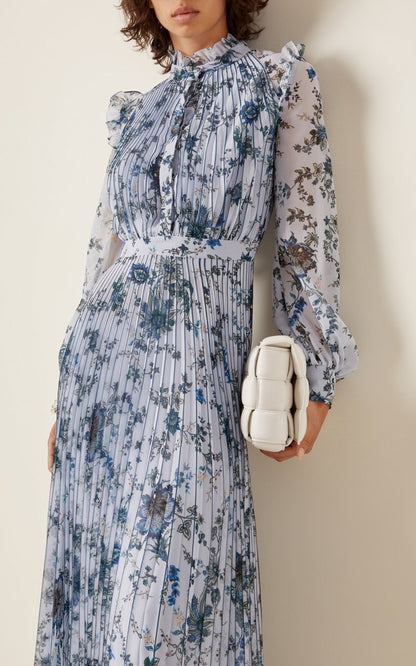 Narella Floral Plissé Georgette Midi Dress
