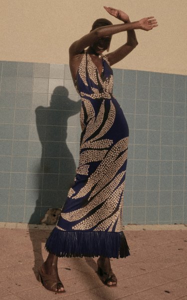 Midnight Rituals Fringed Cotton-Blend Midi Dress