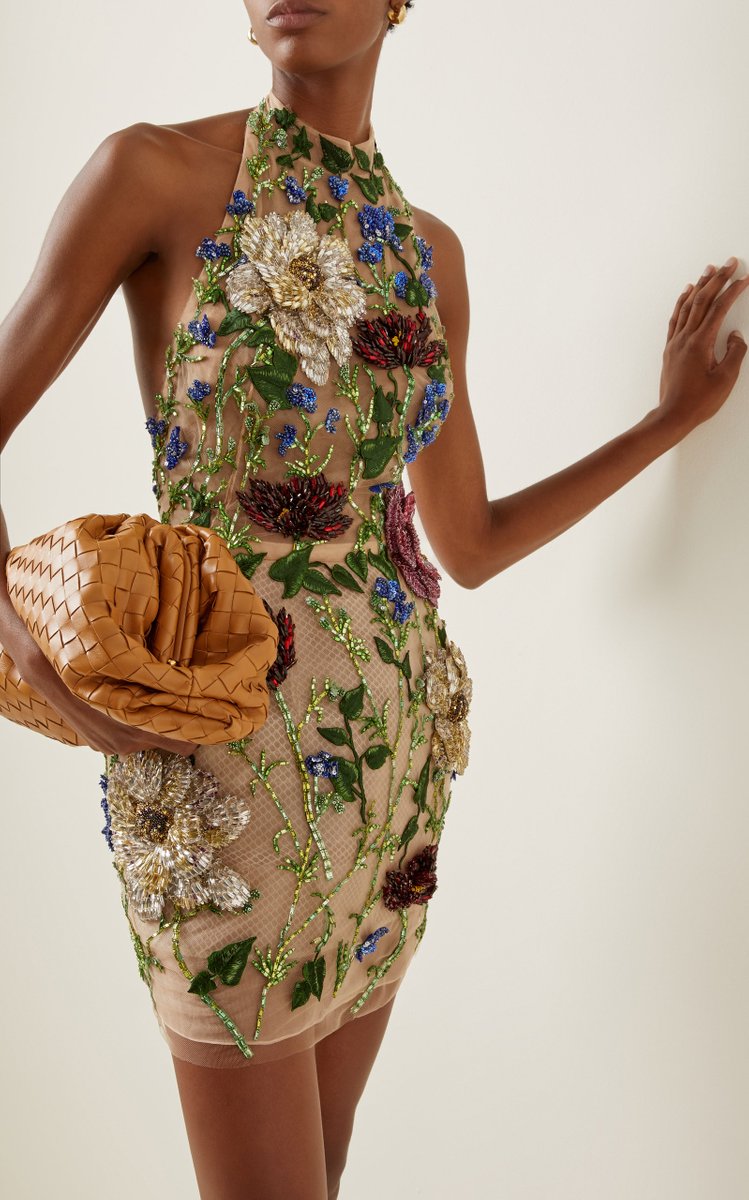 Crystal-Embellished Embroidered Tulle Mini Halter Dress
