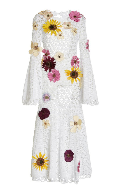 Floral-Embroidered Crocheted Cotton Dress