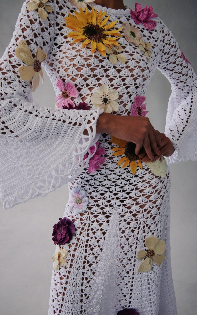 Floral-Embroidered Crocheted Cotton Dress