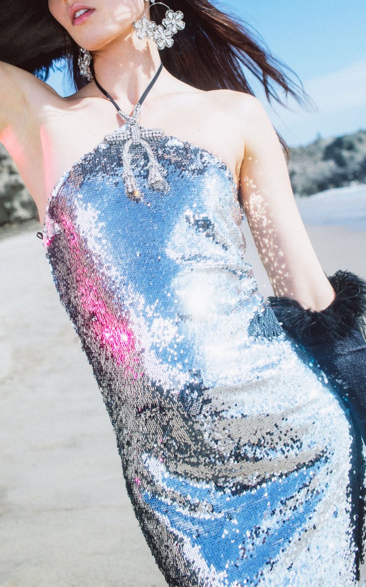 Crystal-Trimmed Sequined Mini Dress