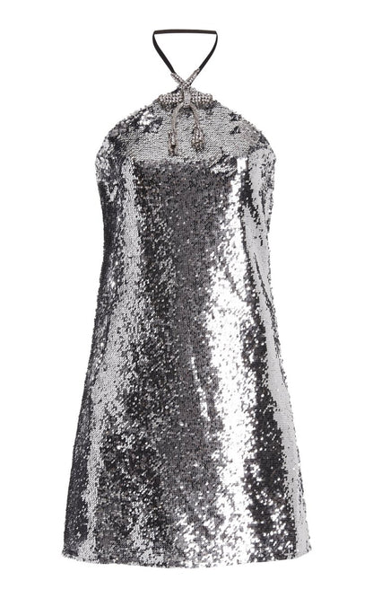 Crystal-Trimmed Sequined Mini Dress