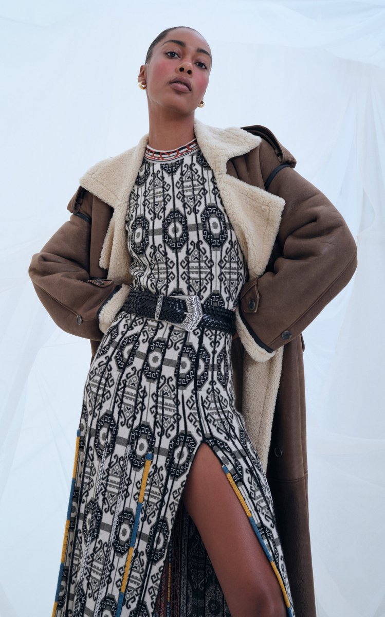 Long Shearling Double-Breasted Coat