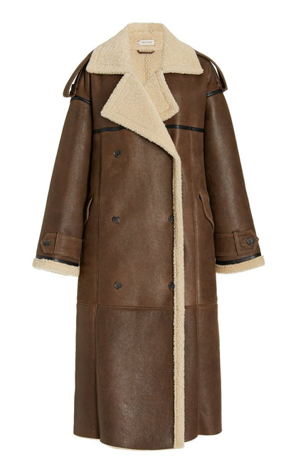 Long Shearling Double-Breasted Coat