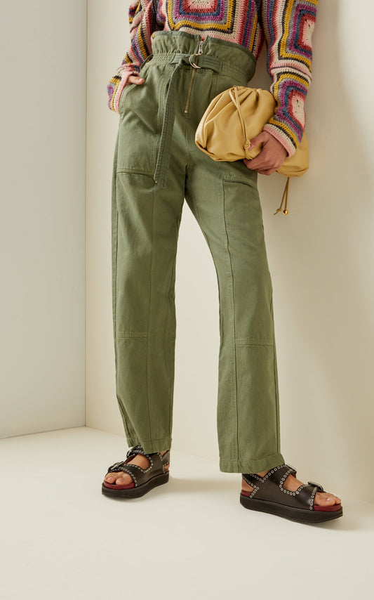 Sandwash Belted Twill Straight-Leg Pants