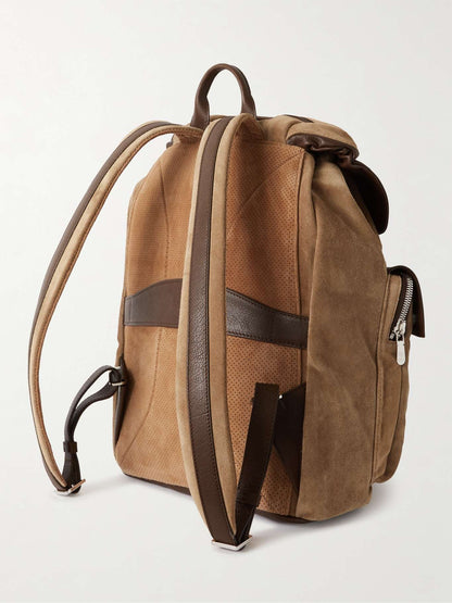Leather-Trimmed Suede Backpack