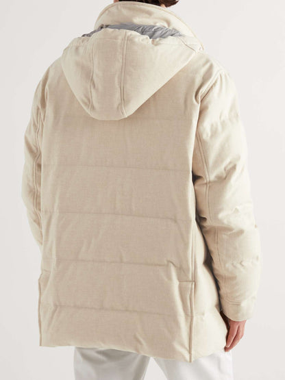 Quilted Wool-Blend Twill Hooded Down Parka