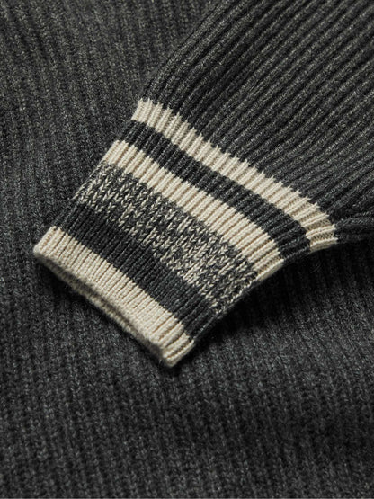 Ribbed Striped Cashmere Rollneck Sweater