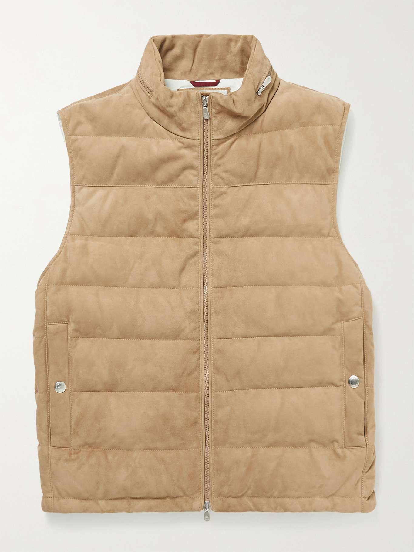 Quilted Suede Hooded Down Gilet