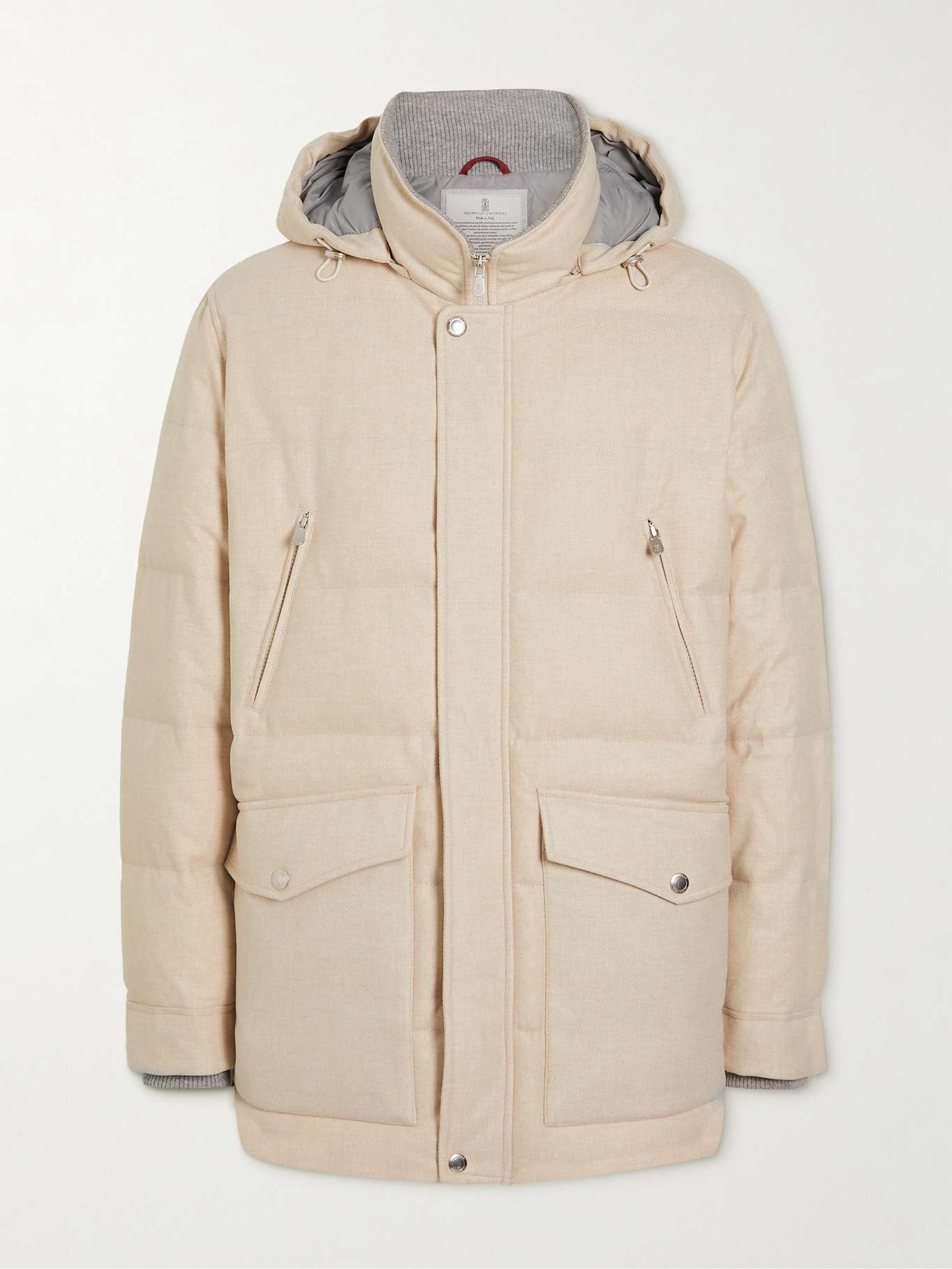 Quilted Wool-Blend Twill Hooded Down Parka