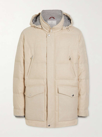 Quilted Wool-Blend Twill Hooded Down Parka