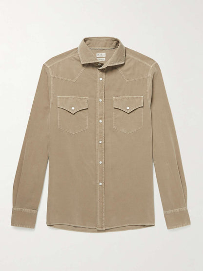 Garment-Dyed Cotton-Corduroy Western Shirt