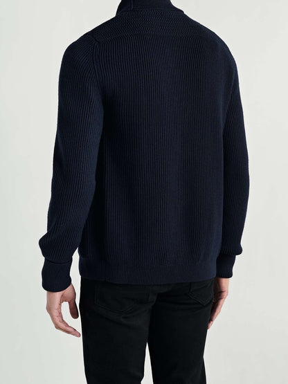 Shawl-Collar Ribbed Wool Cardigan