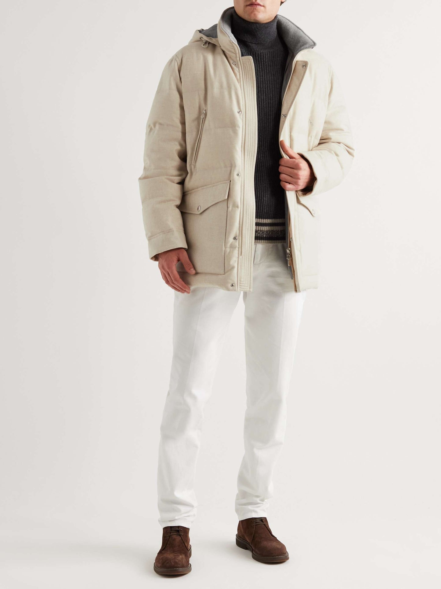 Quilted Wool-Blend Twill Hooded Down Parka
