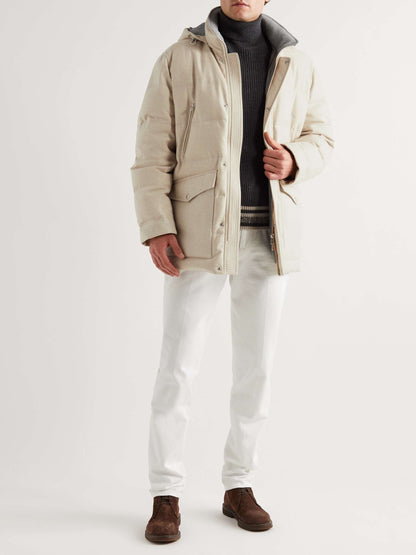 Quilted Wool-Blend Twill Hooded Down Parka