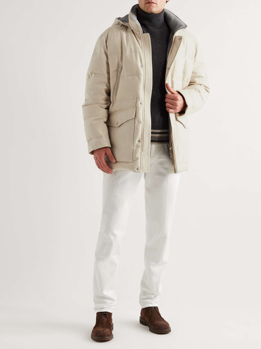 Quilted Wool-Blend Twill Hooded Down Parka