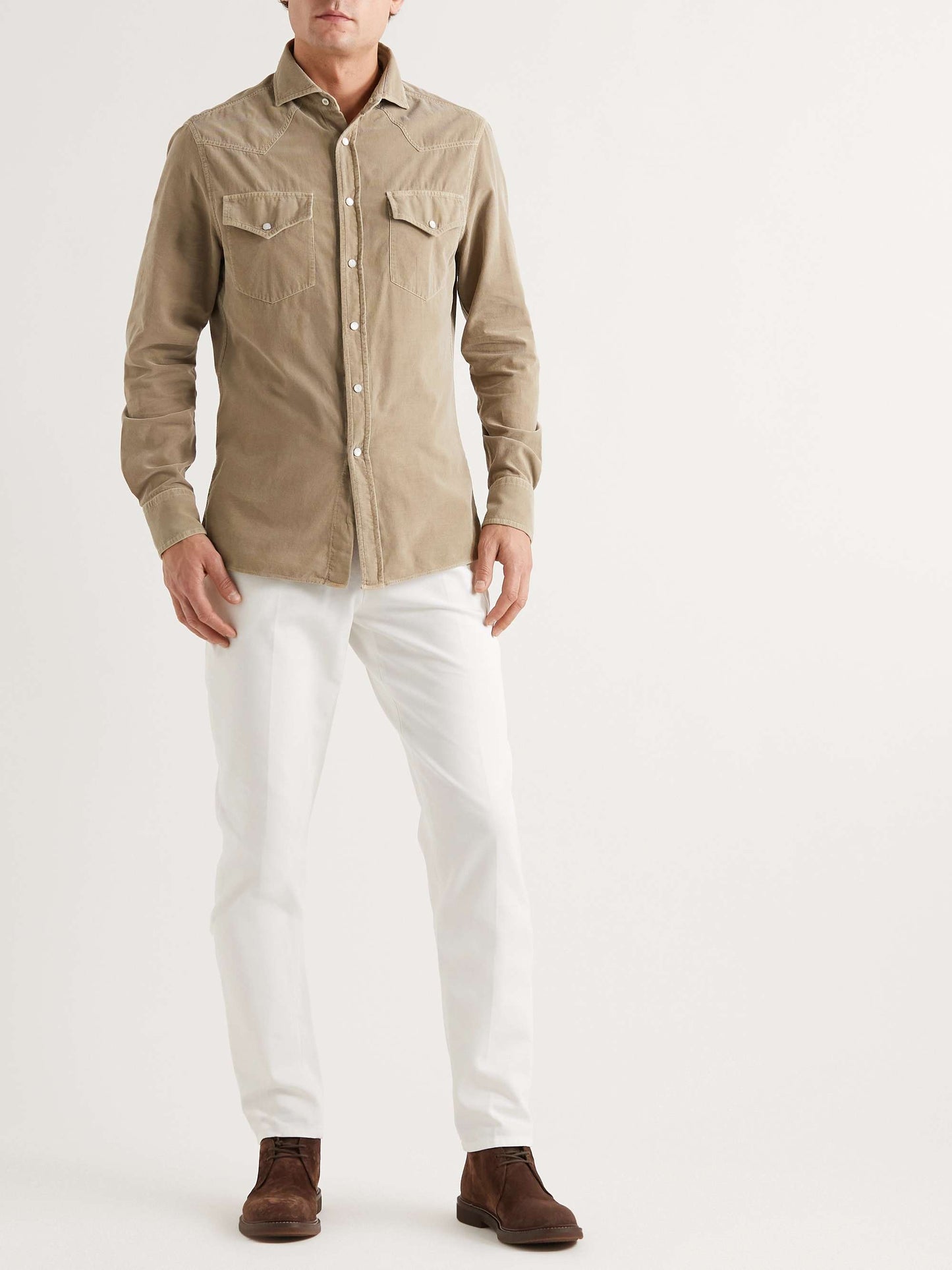 Garment-Dyed Cotton-Corduroy Western Shirt